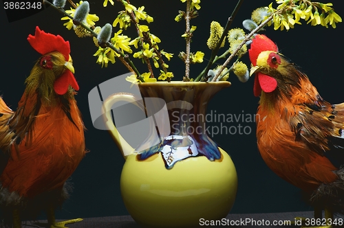 Image of chickens with vase
