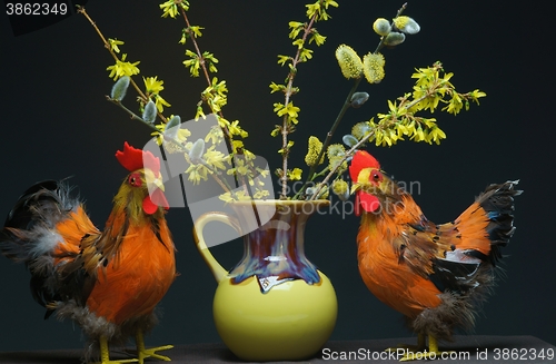 Image of chickens with vase