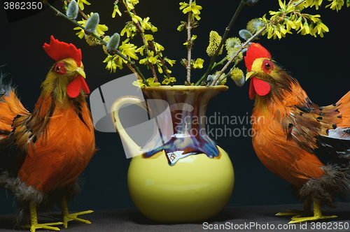 Image of chickens with vase