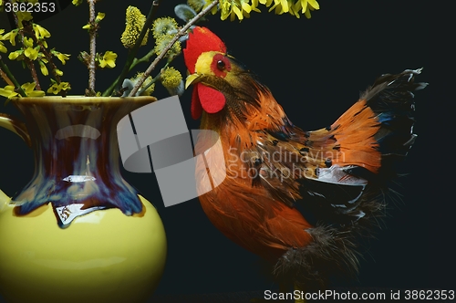 Image of chicken with vase