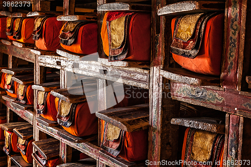 Image of Manuscripts folios in Tibetan Buddhist monastery