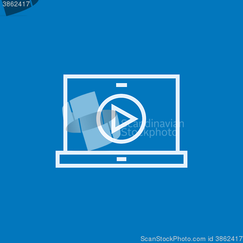 Image of Laptop with play button on screen line icon.