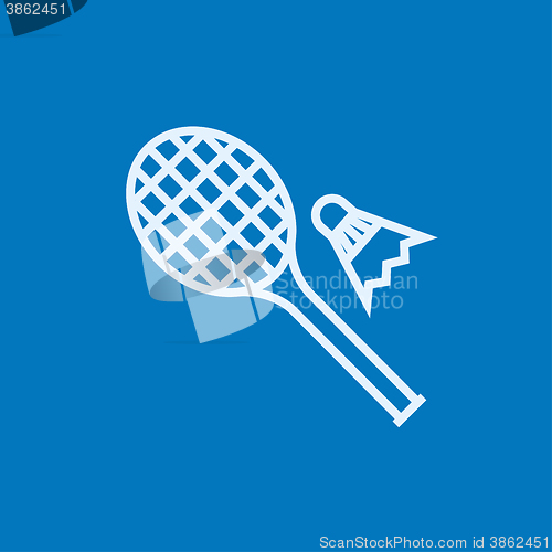 Image of Shuttlecock and badminton racket line icon.