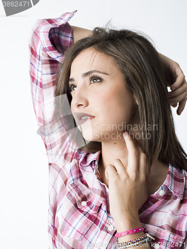 Image of portrait of a beautiful young short haired woman