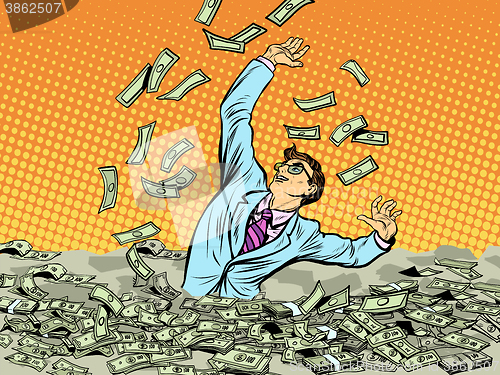 Image of Businessman drowning in money