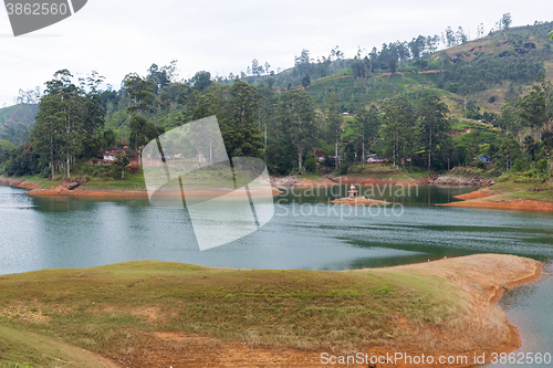 Image of view to lake or river from land hills on Sri Lanka