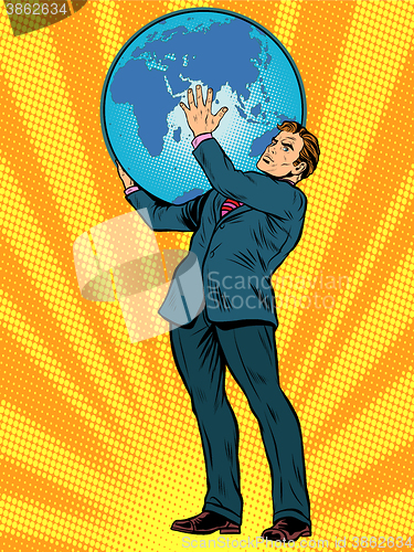 Image of Businessman Titan Atlas holds the Earth