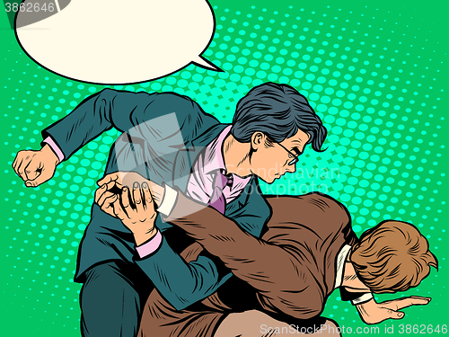 Image of Men businessmen fighting