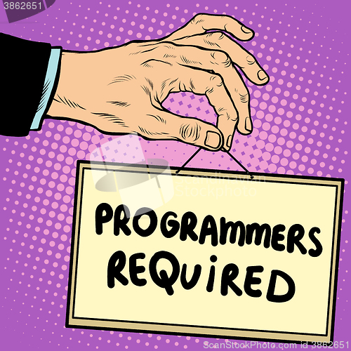 Image of Hand holding a sign programmers required