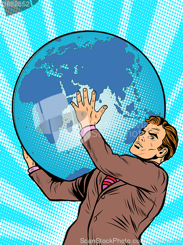 Image of Businessman Titan Atlas holds the Earth
