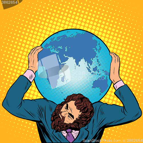 Image of Atlas businessman holds the Earth on his shoulders