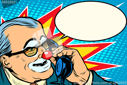 Image of boss clown on the phone