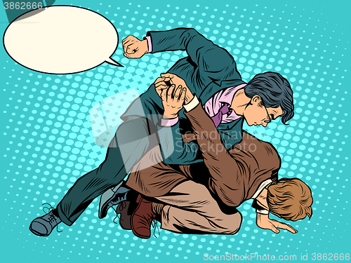 Image of Men businessmen fighting