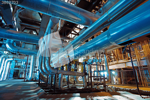 Image of Industrial zone, Steel pipelines, valves and ladders