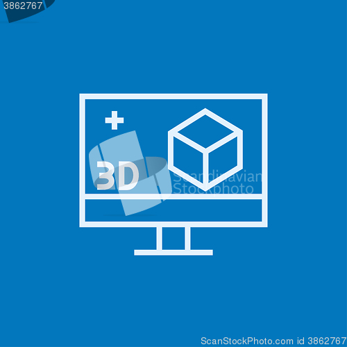 Image of Computer monitor with 3D box line icon.