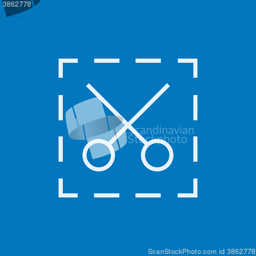Image of Scissors with dotted lines line icon.
