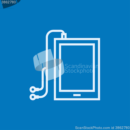 Image of Tablet with headphones line icon.