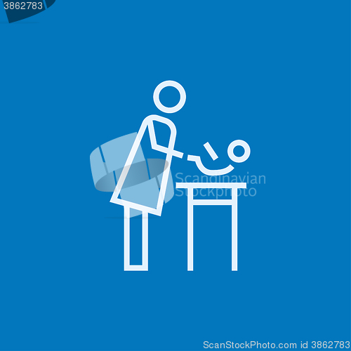 Image of Mother taking care of baby line icon.