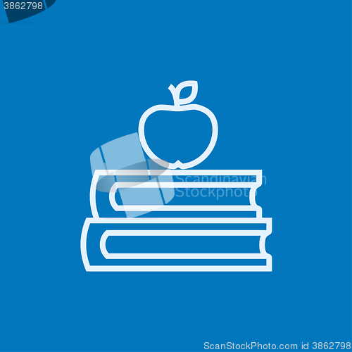 Image of Books and apple on top line icon.