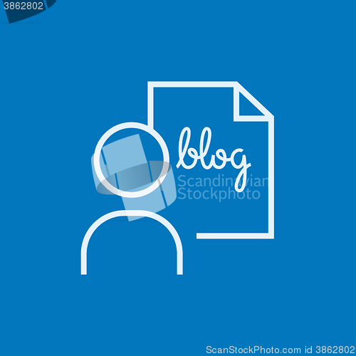 Image of Man and sheet with word blog line icon.