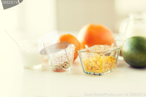 Image of close up of food ingredients on table