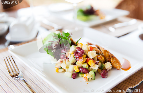 Image of close up of food on plate at restaurant