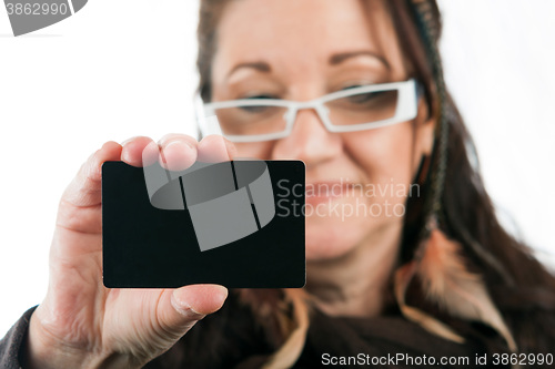 Image of Woman Showing Blank Credit Card