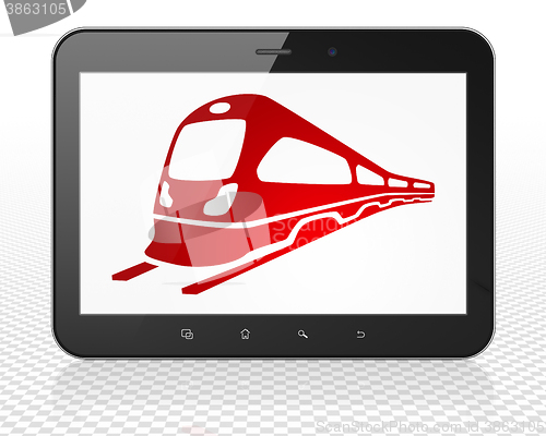 Image of Tourism concept: Tablet Pc Computer with Train on display