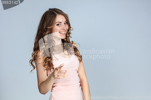 Image of The young woman\'s portrait with happy emotions