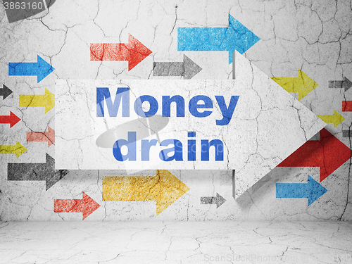 Image of Banking concept: arrow with Money Drain on grunge wall background