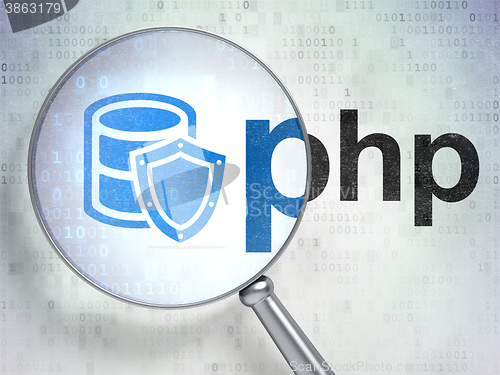 Image of Software concept: Database With Shield and Php with optical glass