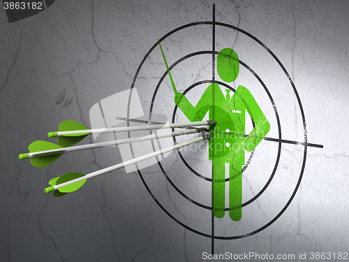 Image of Studying concept: arrows in Teacher target on wall background
