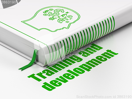 Image of Studying concept: book Head With Finance Symbol, Training and Development on white background