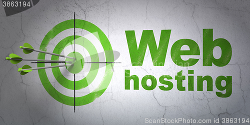 Image of Web development concept: target and Web Hosting on wall background