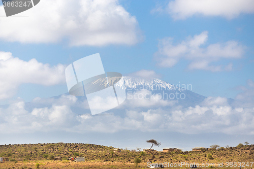 Image of Kilimanjaro overlooking african savannah.