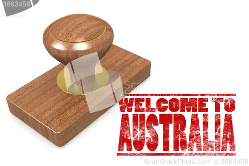 Image of Red rubber stamp with welcome to Australia