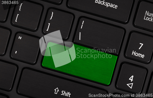 Image of Laptop computer keyboard with blank green button