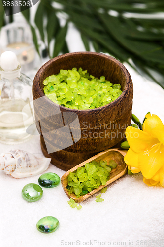 Image of Spa setting with aroma oil, vintage style 