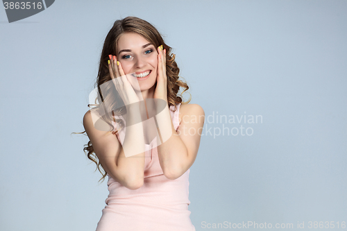 Image of The young woman\'s portrait with happy emotions