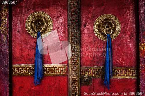 Image of Door of Spituk monastery. Ladakh, India