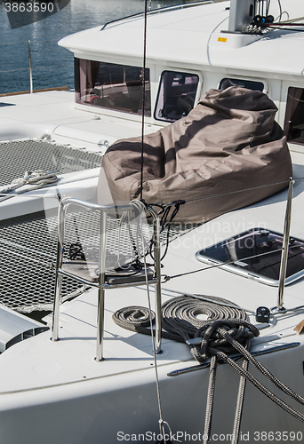 Image of Blocks and rigging at the sailboat, close-up