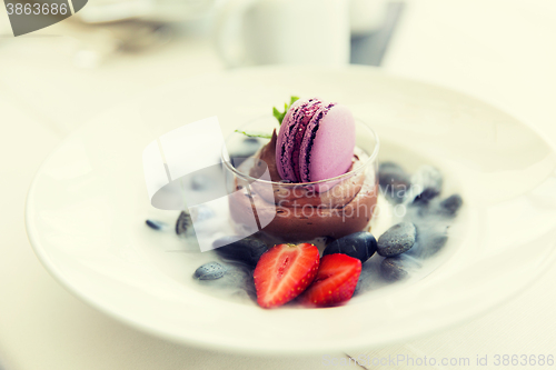 Image of close up of chocolate dessert at restaurant