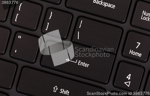 Image of Black modern laptop keyboard close up