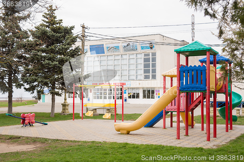 Image of Vityazevo, Russia - March 18, 2016: Children\'s playground near the house of culture of the seaside village of Vityazevo, on the outskirts of the city of Anapa