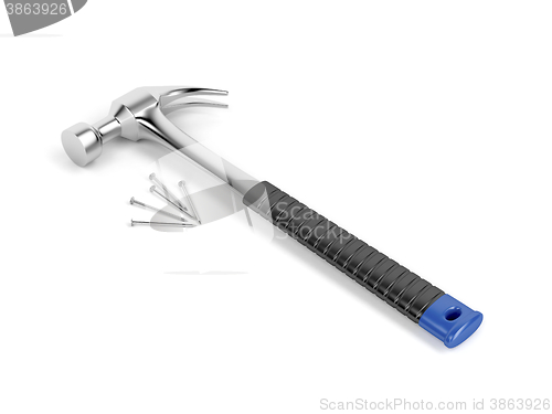 Image of Claw hammer and nails