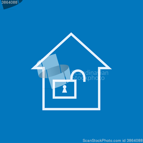 Image of House with open lock line icon.