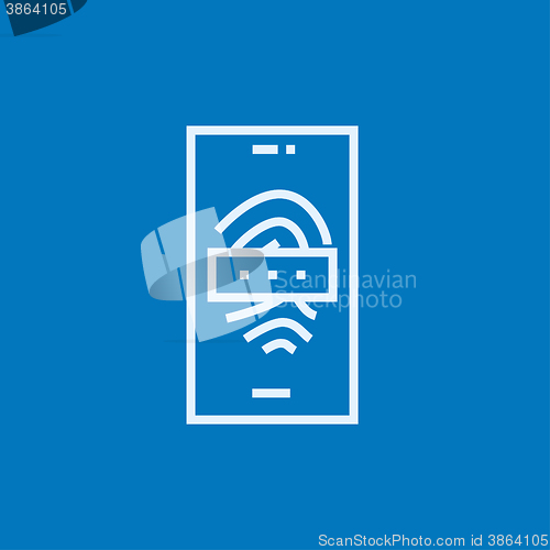 Image of Mobile phone scanning fingerprint line icon.