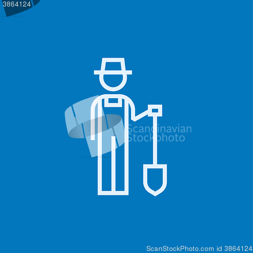 Image of Farmer with shovel line icon.