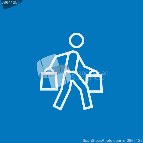 Image of Man carrying shopping bags line icon.