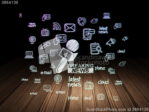 Image of News concept: Breaking News And Microphone in grunge dark room